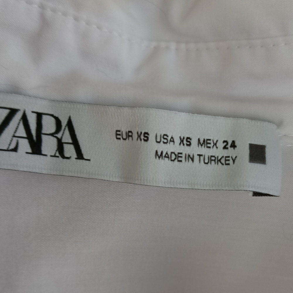 Zara White Button-Up Shirt Navy Stripe Sleeve Detail Oversized Billowy Beach - Picture 9 of 13